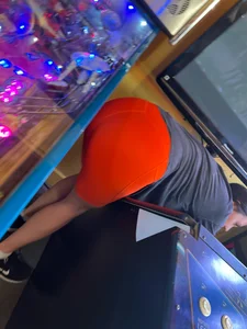 PAWG bent over (oc) bright orange biker shorts