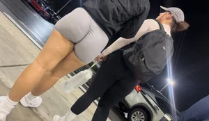 Gym Latina with thick ass and legs in spandex shorts OC