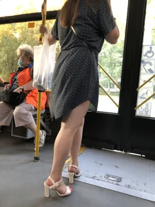 Hot Stocky Legs and Feet in Sandals on High Heels Bus Creepshots