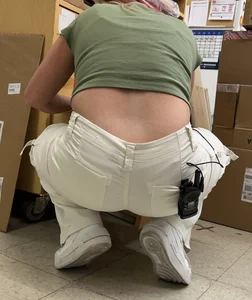 Blonde in white pants squatting and cleaning (oc)