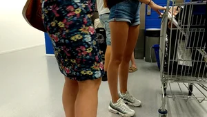 Hot Skinny Legs in Denim Mini Shorts at the Shopping Mall Creepshot
