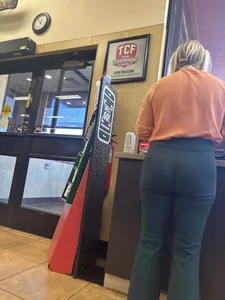 Wedged up work pants blonde milf