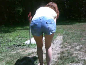 Ass in Denim Shorts Bending Over Park Candid