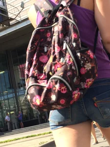 Cute Teen With an Injured Leg Creepshots in a Bus and on a Crosswalk