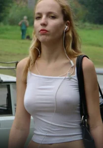 Braless blonde with nice tits