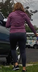 Chubby Girl in Grey Leggings at a Parking Lot Creepshots Collection
