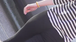 Strawberry blonde cutie showing stomach and in leggings