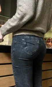 Ass in Tight Jeans in the Kitchen Closeup Creepshot