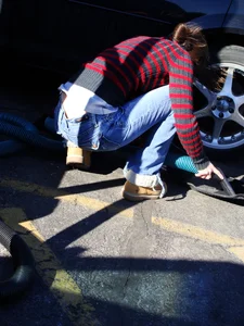 Some candid girls cleaning their cars in jeans and some showing ass crack