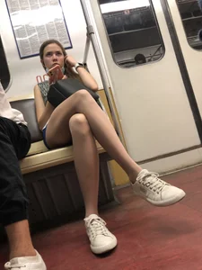 Girl in Pantyhose and Shorts - Legs and Sexy Ass Subway Candid Photos
