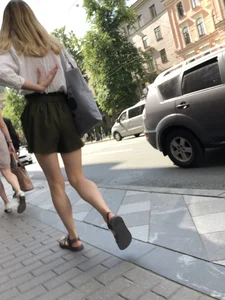 Girl in Skinny Legs and Sandals Street Candid Gallery