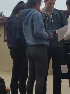 Perfect Little Ass in Grey Leggings and Hot Skinny Legs Street Creepshot