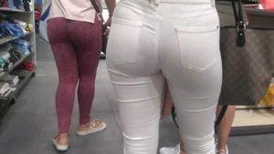 Latina with a nice ass in tight white jeans