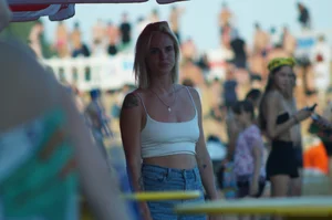 Nice Girl in Denim Shorts and a Top Beach Candid