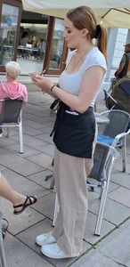 Pretty and slim waitress with big tits