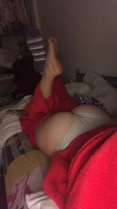 Girl in One Sock Lying in Bed With Her Pants Pulled Down Flashing Panties Sexy Selfie