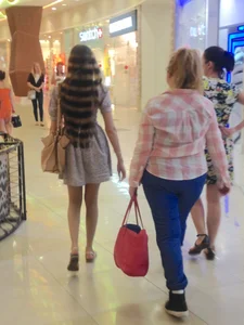 Slim Candid Girl in a Dress And Sandals With Striped Hair Mall Creepshot