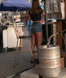 Perfect ass in denim mini shorts, candid girl's street creepshot