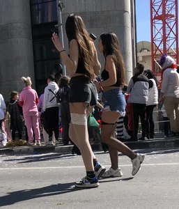 Carnival girls wearing pantyhose, spandex shorts, stockings, skirts and other outfits