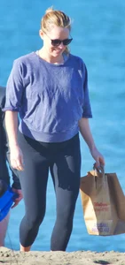 Beach blonde in leggings with a decent booty