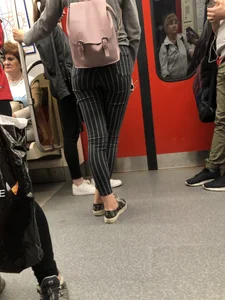 Sexy Booty in Striped Pants Subway Train Creepshot