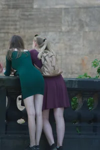 Sexy and beautiful girl in tight green skirt with nice legs and vpl