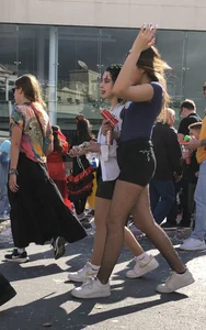 Carnival girls wearing pantyhose, spandex shorts, stockings, skirts and other outfits