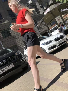 Candid blonde with muscly legs street creepshots series