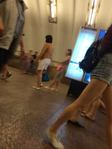 Hot Legs in Denim Mini-Shorts Subway Station Candid
