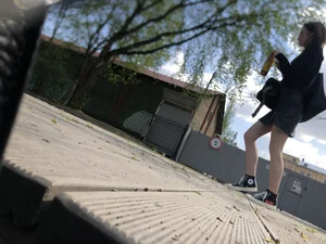 Girl With Nice Hot Legs in a Skirt Street Low Angle Creepshot