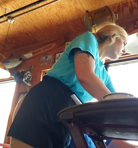 Blonde Waitress With Nice Ass in Khaki Pants (First Time Using Front Camera)