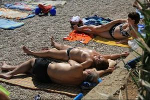 Nude beach girls in Baska, Croatia