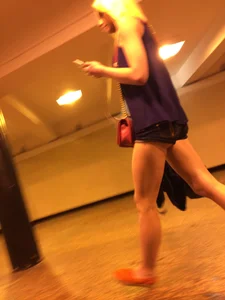 Tall Blonde Girl with Long Muscular Legs Candid