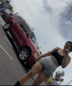 Thick ass Asian in gym shorts