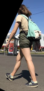 Cute Dorky Girl in Shorts with Thin Muscular Legs Street Candid Photos