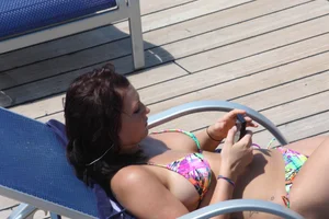 Mostly mature bikini babes on a Carnival cruise