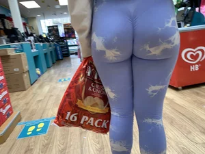 Blonde in blue leggings