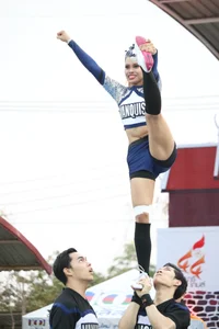 Bunch of athletic Thai cheerleaders at a competition