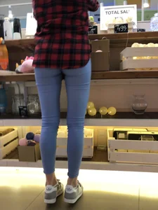 Skinny Legs and Ass in Blue Tight Jeans in the Mall Candid