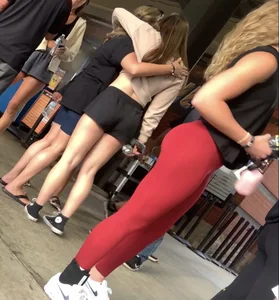 Curly Blonde Hair College Girl in Tight Red Leggings (OC)