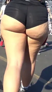 Chubby Ass in Spandex Mini Shorts on the Street Closeup Creepshots