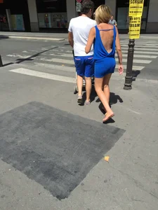 Blonde milf in tiny blue skirt with vpl
