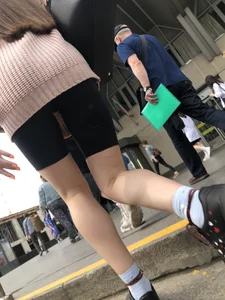 Spandex shorts candid girl