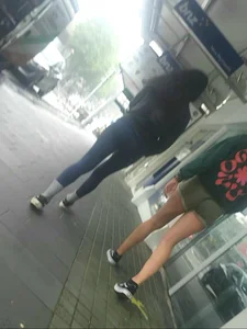 Skinny Candid Girl in Blue Tights Street Creepshots