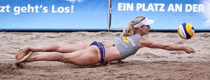 Sexy beach volleyball girls in bikinis