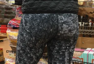 Skinny blonde milf grocery shopping in leggings
