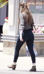 Thick booty brunette with nice ass in tight black jeans