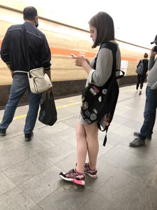Cute Candid Girl With Skinny Legs Waiting for the Subway Train Photos