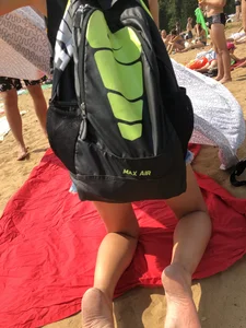 Skinny Legs Beach Closeups - Girl Standing On Her Knees