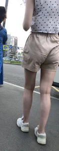 Cute Girl in a Blouse and Shorts With Thin Legs Bus Stop Candid Photo Gallery